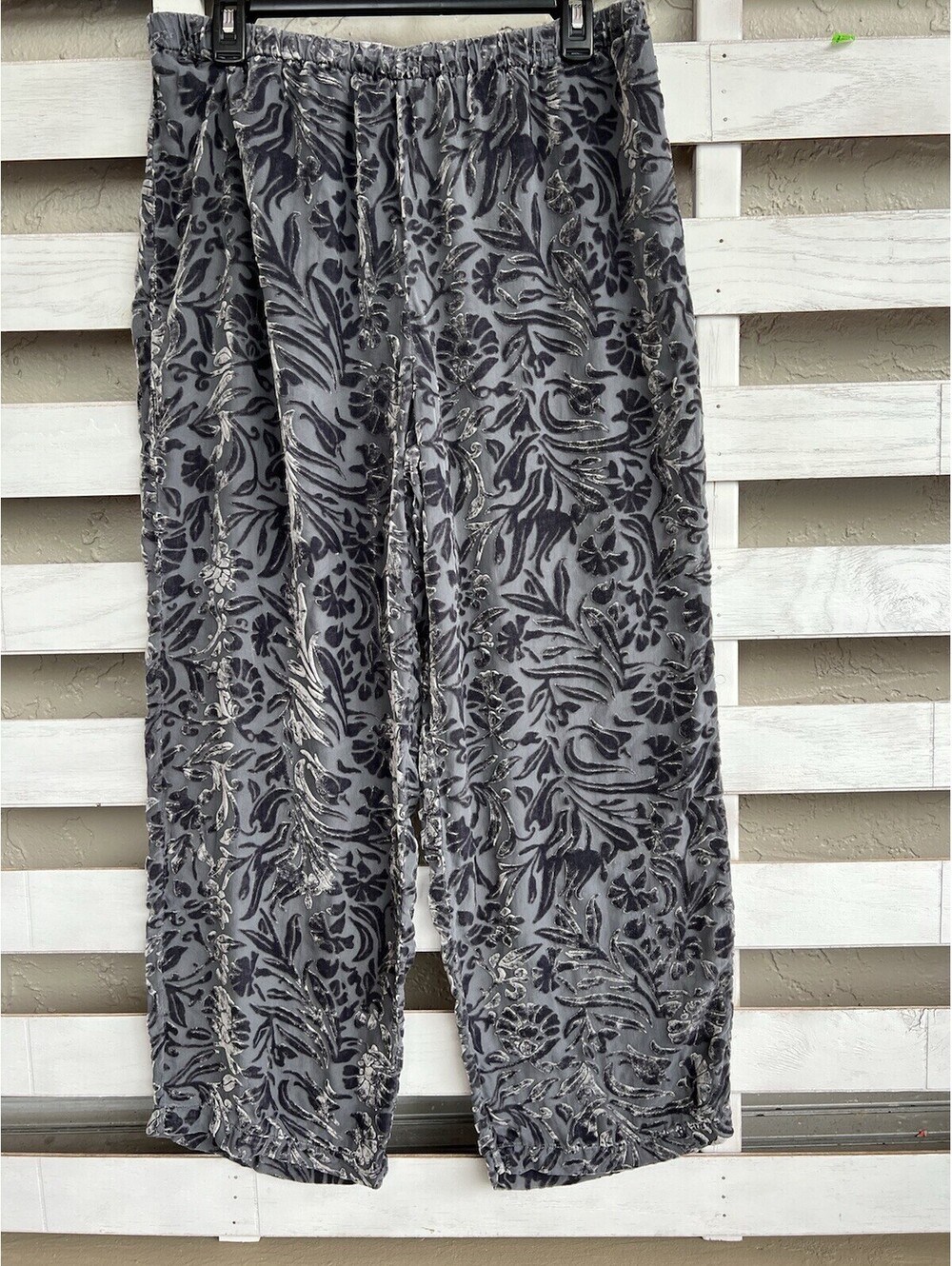 Vtg Victorias Secret Velour Burnout Pajama Bottoms Lounge Gray Silk Blend.